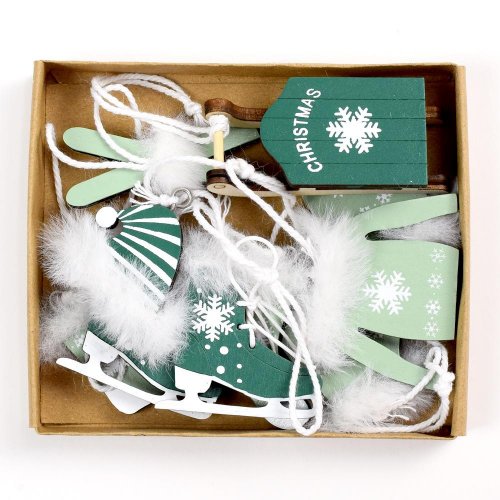 Záves vianočný mix drevo zelený 13x2x11cm