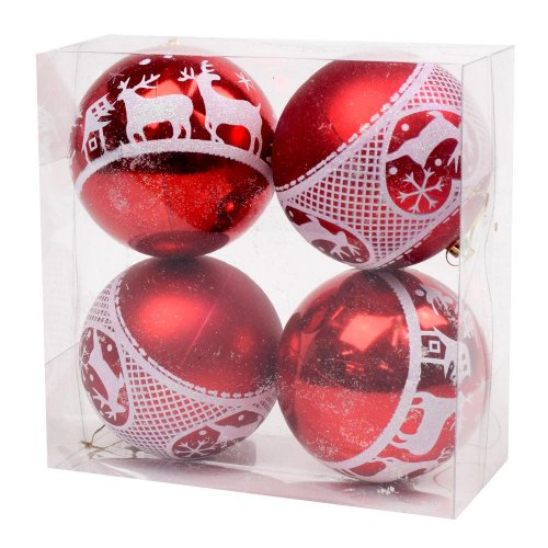 Vianočné guličky vzor čer.biele plast s/4 10cm