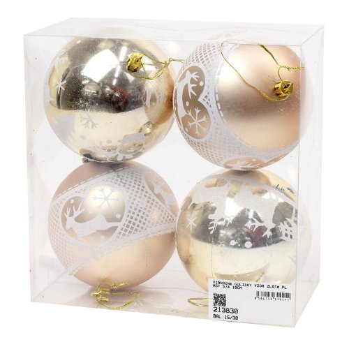 Vianočné guličky vzor zlaté plast s/4 10cm