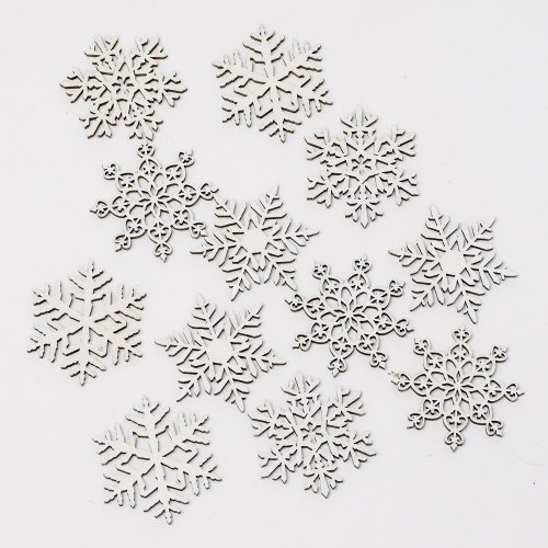 Vločky drevo biele s/12 4,5x0,3x4,5cm - Vianočné dekorácie a ozdoby