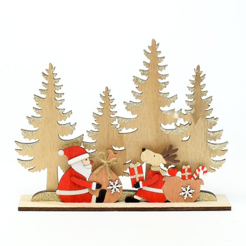 Stromy santa jeleň drevo natur/červ 22x4x17,5cm - Vianočné dekorácie