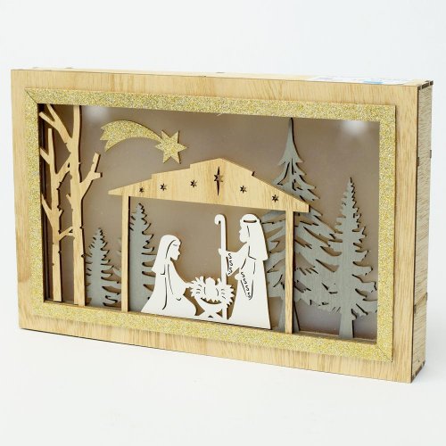 Obraz betlehem led drevo natur 28x3,5x18cm