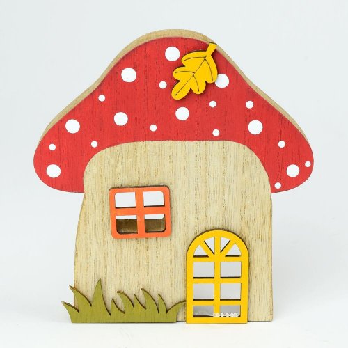 Dom muchotrávka drevo 13x2x15cm - Jesenné dekorácie