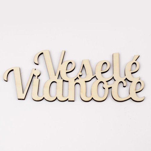 Výrez veselé vianoce natur 15x6cm s/4 - Vianočné dekorácie a ozdoby