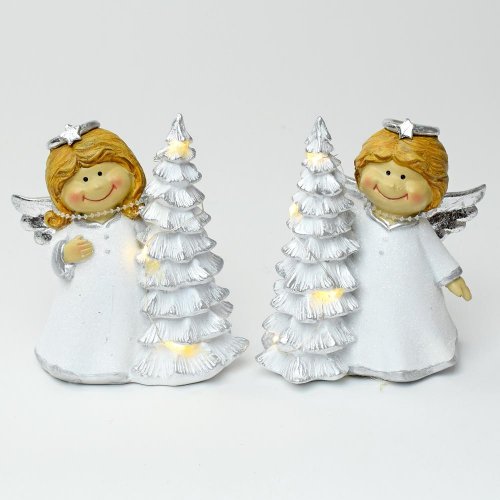 Anjel s led stromom biely 9x5,5x11,5cm mix 2 - Vianočné dekorácie