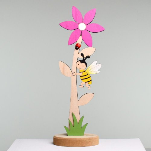 Kvet včela drevo 10x6,3x30,5cm ružový