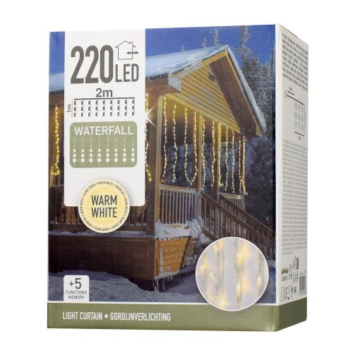LED 220 záclona svetlo interiér/exteriér, teplá biela, 5funkcia
