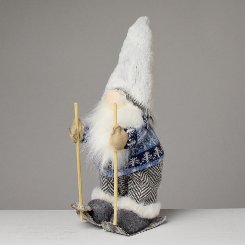 Santa na lyžiach látkový sivý 12x11x27cm