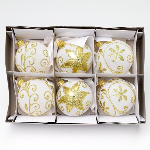 Vian. guľa 7 bielomatná/zlatý vzor 2/9121 - Vianočné dekorácie a ozdoby