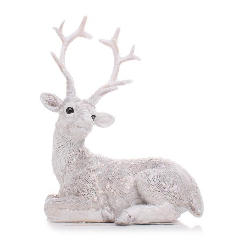 Jeleň ležiacibiely gliter 10x5.x10.5cm