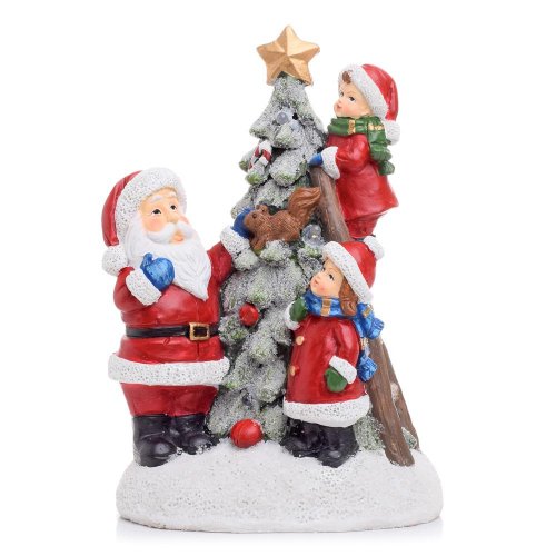 Santa s detmi a stromček led plast 14.5*12*21cm - Vianočné dekorácie
