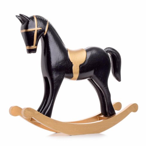 Drevený hojdací koník čie/zl 26.5*6.5*23cm - Vianočné dekorácie