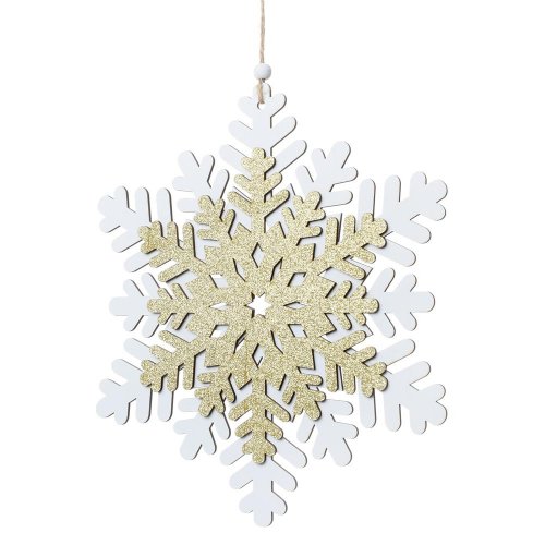 Záves drev. vločka bie/zlo 25*0.5*25cm