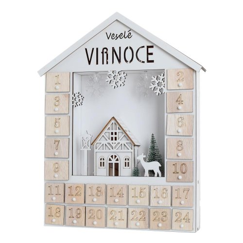 Drevený adventý kalendár led veselé vianoce 30*6*38cm - Vianočné dekorácie
