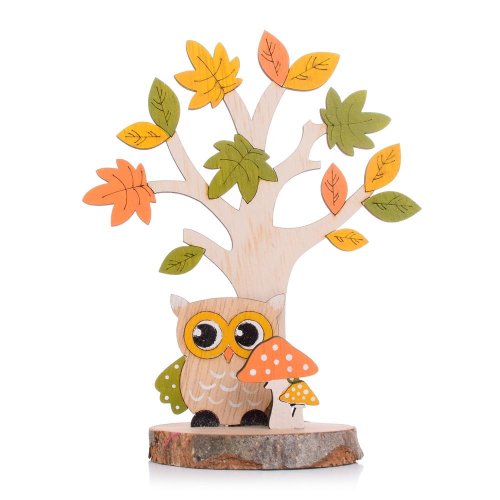Strom s lístim a sovou drevo 13*8.5*16.5cm - Jesenné dekorácie