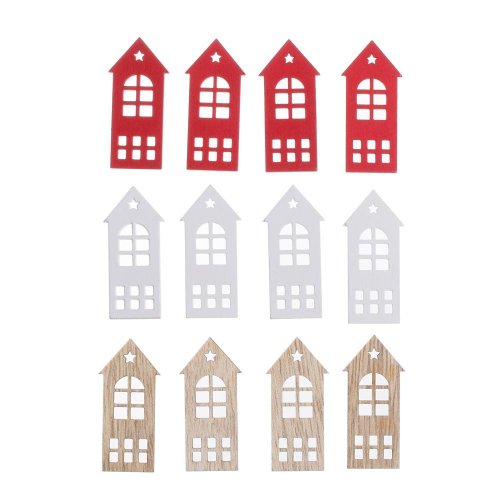 Drevený domček mix bie/čer/nat s/12 4.5*0.3*2.1cm - Vianočné dekorácie a ozdoby