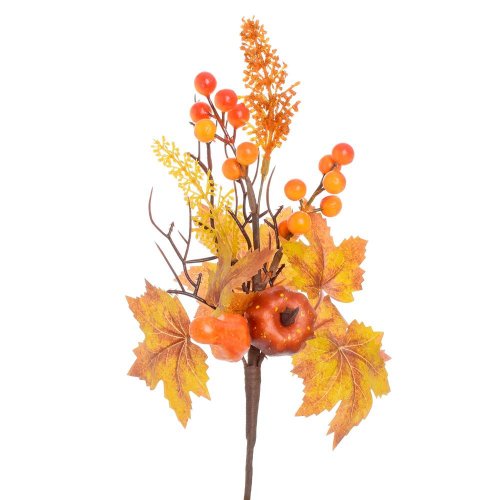 Jesen. vetvička tekvice, plody, zeleň, zel/or/žl 31cm - Jesenné dekorácie