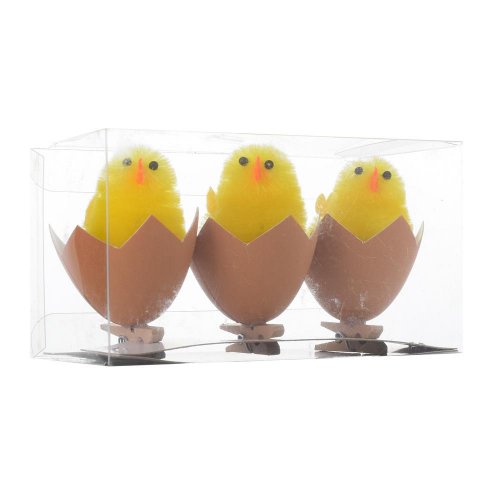 Kuriatka žlté v béž škrupinke, štipec s/3 6cm