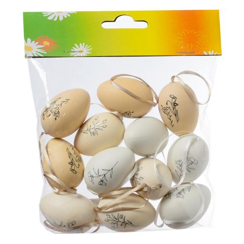 Vajíčka bie/nat s kvet. vzorom plast s/12 4*4*6cm