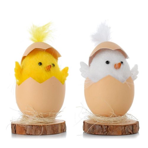 Kuriatko s pierkom v škrupinke na drev.podst. mix/2f 11cm - Veľkonočné ozdoby