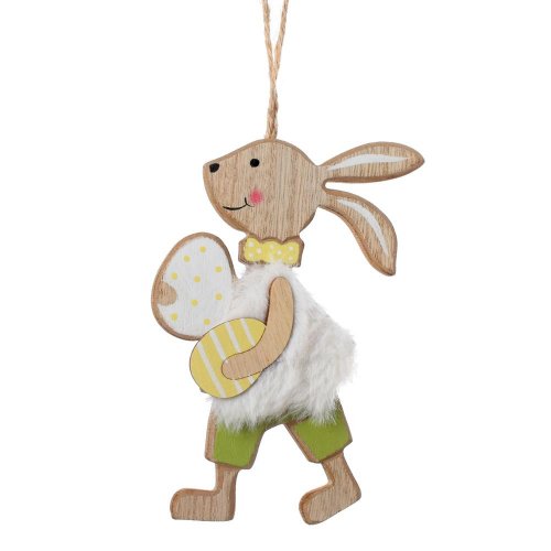 Záves zajac bie kožúšok, vajcia nat/bie/zel drevo 9*13*0,6cm