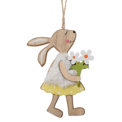 Záves zajačica bie kožúšok, kvety nat/bie drevo 9*13*0,6cm