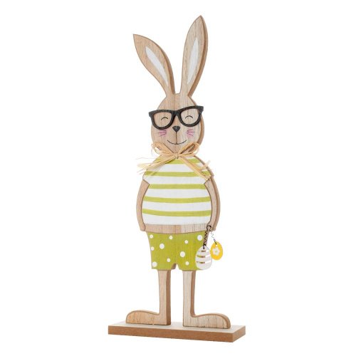 Zajac s okuliarmi nat/zel/bie drevo 13,5*5*34cm - Veľkonočné ozdoby