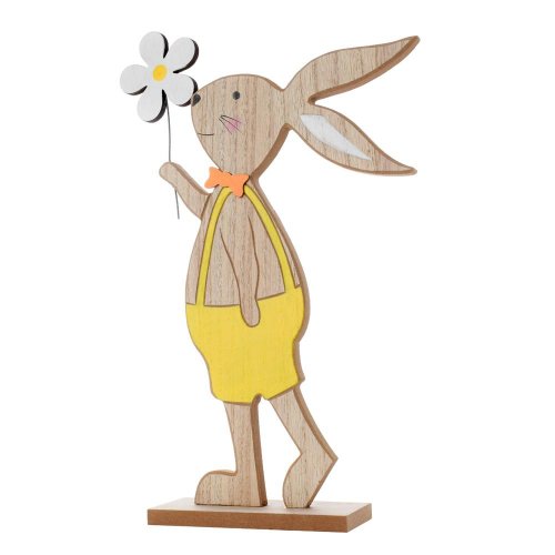 Zajačik s kvetinou bie/žl/nat drevo 20*5*31cm