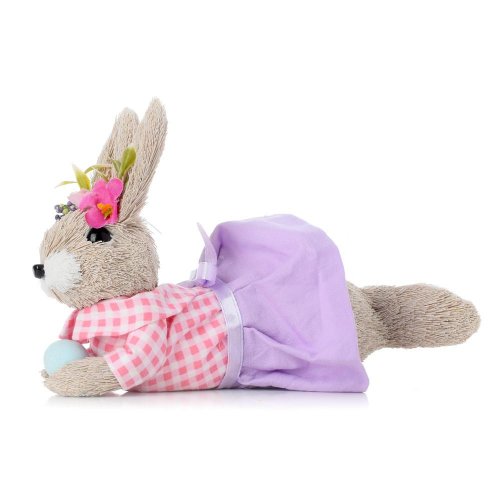 Zajačica ležiaca ruž/fia oblečenie, modré vajíčko, priadza 12*19*12cm