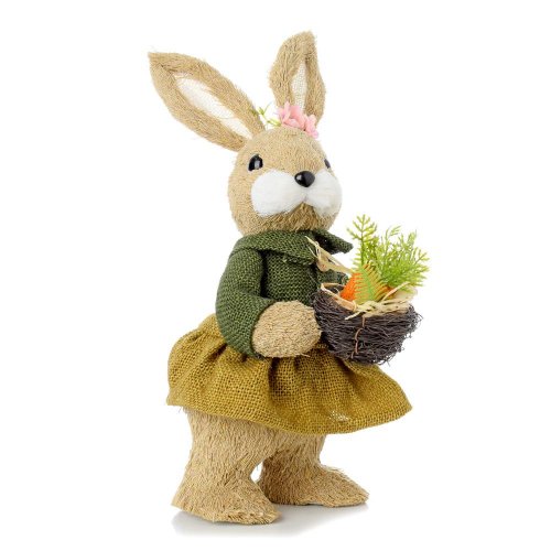 Zajačica zel/žlt šaty, košík s mrkvičkami priadza 14*18*32cm