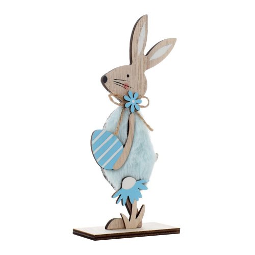 Zajac hne s modrým oblečením a vajíčkom drevo 7,7*4*18cm - Veľkonočné ozdoby