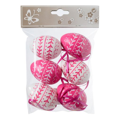 Vajíčka bielo ružové so vzorom plast s/6 6cm