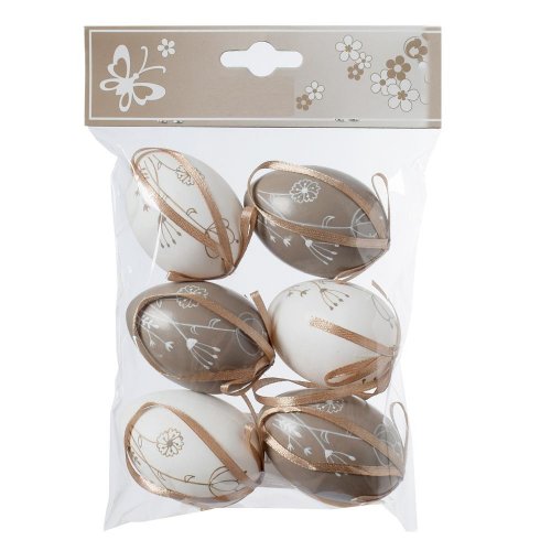 Vajíčka hnedo biele s kvetinovým vzorom plast s/6 6cm