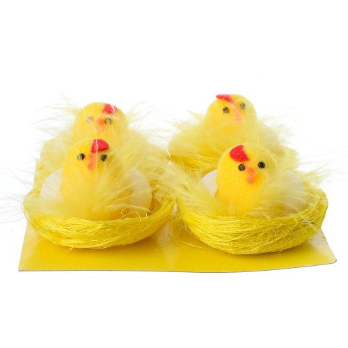 Kuriatka žlté v hniezde so škrupinkou s/4 filc/sisal 5,5cm