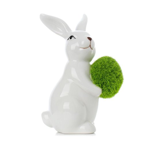 Zajac biely s machovým vajcom keramika 12*9,8*18,8*18,7cm