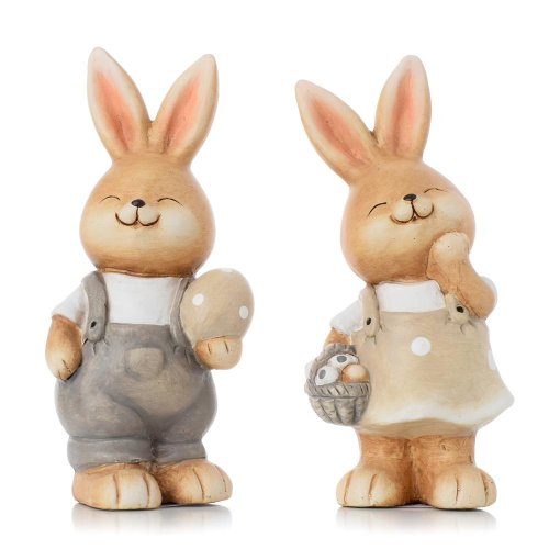 Zajačiky hnedé v šatách s vajíčkom a košíkom mix/2 keramika 7,5*6,8*17cm