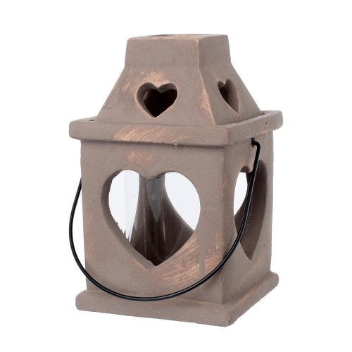 Cement dekorácia lampáš srdce+sklo brown 15x15xh16cm - Lampáše