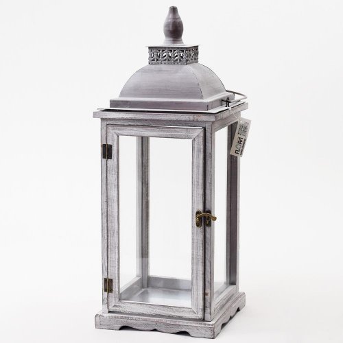 16fl/s lampáš drevo/kov+sklo sivý veľký 50cm