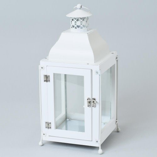 Lampáš drevo/kov+sklo biely 14,5x14,5x32,5 cm