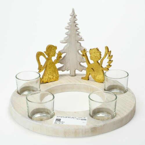 Svietnik advent anjel strom drevo 25,5x25,5x18cm super cena - Vianočné dekorácie