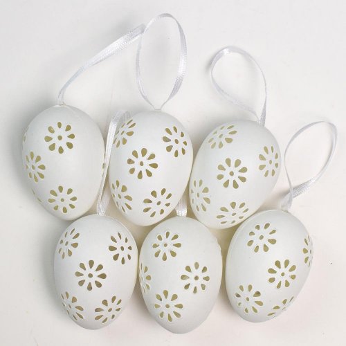 Vajíčka vzor kvet biele s/6  cm