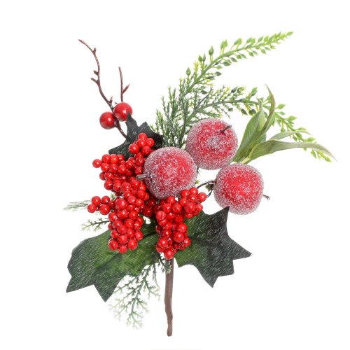 Vian. vetvička ilex, zeleň, čer. bobulky, jablká ľad 26cm - Umelé kvety