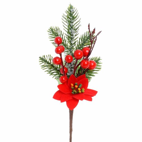 Vian. vetvička červ. poinsetia, šípky, bobule, čečina, zeleň - Umelé kvety