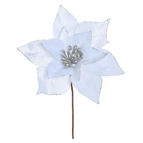 Vian. ruža/ poinsetia bielo-strieborná 20cm - Umelé kvety