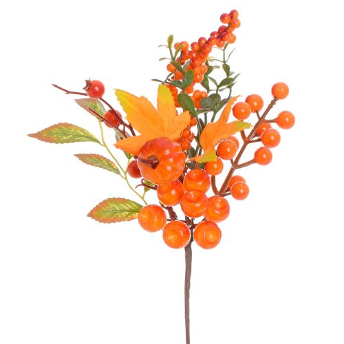 Konárik jeseň, bobule, lístie, tekvica or/žl/čer 27cm - Jesenné dekorácie