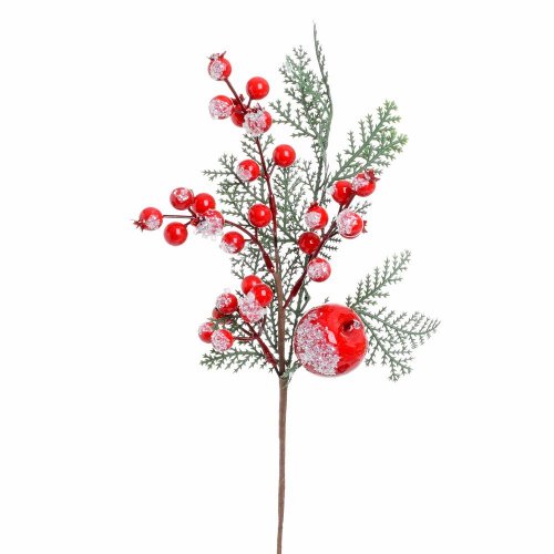 Vian. vetvička tuja, červ. jablko, bobule ľadové 38cm - Umelé kvety