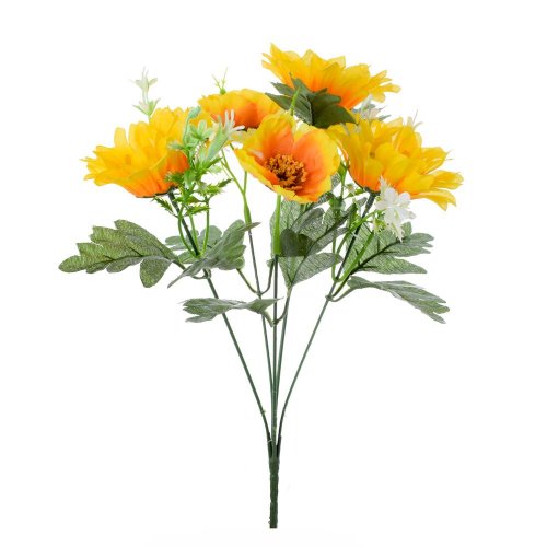Kytica gerbera žltá, drob. kvety, zeleň 34cm