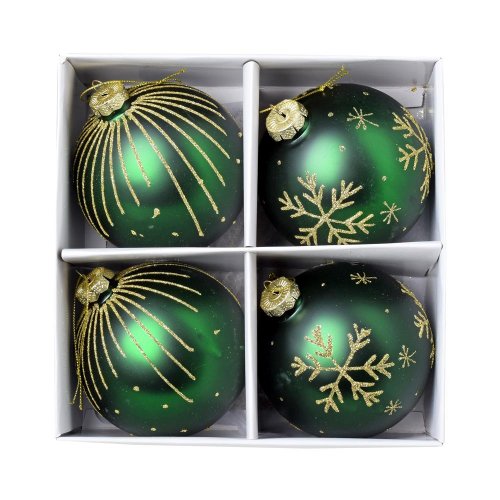 Vian. gule zel/zla vzor sklo mix/2f s/4 10cm - Vianočné dekorácie a ozdoby