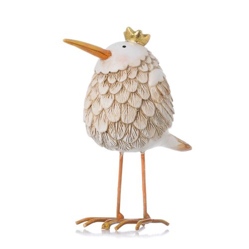 Vtáčik bie/béž oranž zobák, zla korunka poly 10,5*5,5*11,5cm