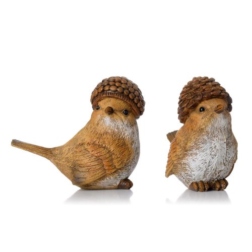 Vtáčik hnedý klobúčik šiška, žaluď mix/2 poly 9,5*4,5*8cm